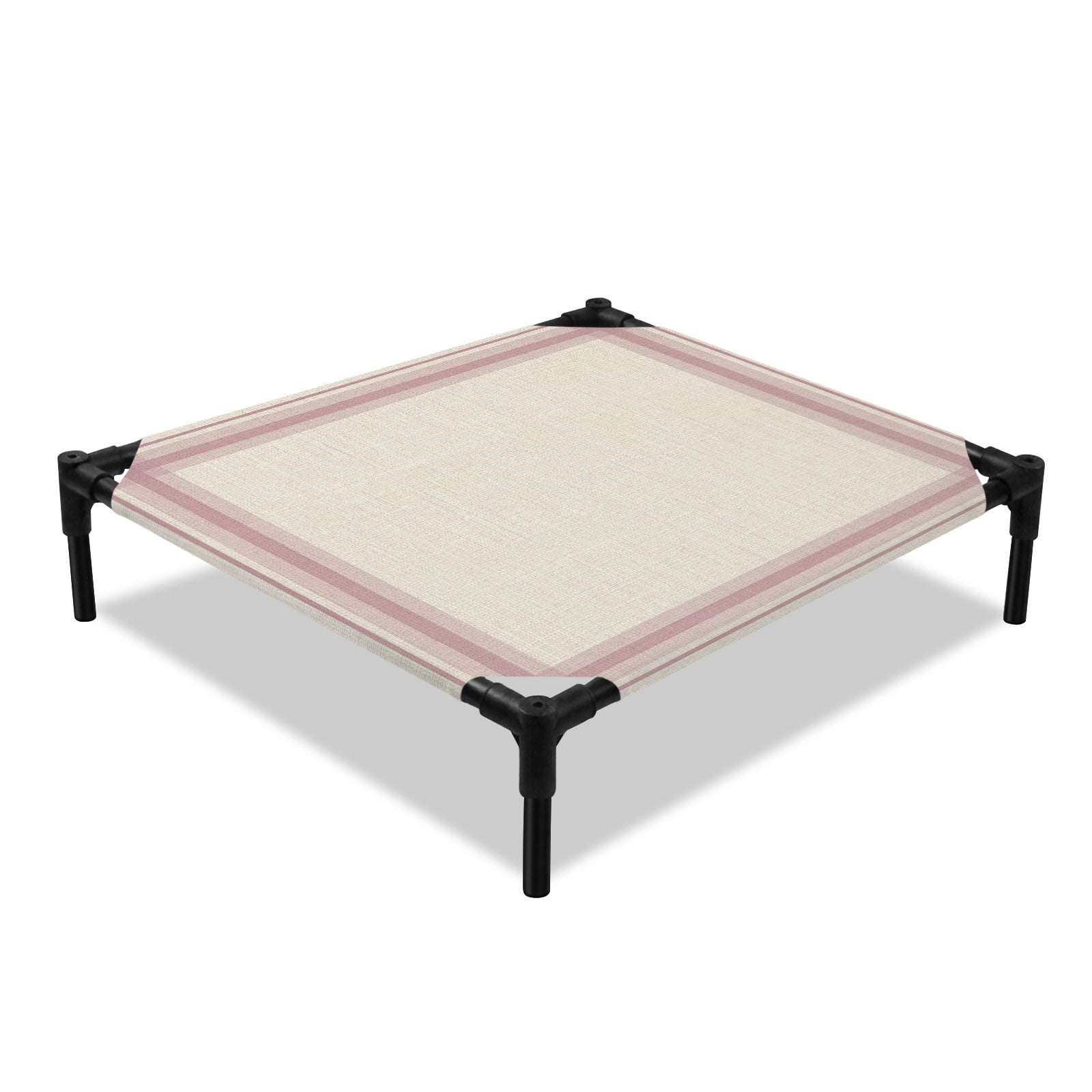 Vintage Pink Checkered Elevated Dog Bed Country Rustic Minimalist Farmhouse Grid Cooling Breathable Outdoor Raised Dog Cot Bed with Metal Frame Non-Slip Feet for Small Dog 20x20in