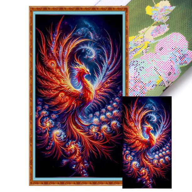 Hilo Algodón Ecológico Bordado Punto Cruz Con Fénix Llameante 11CT 40x70cm