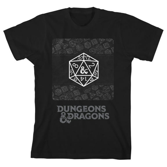 Dungeons & Dragons D20 Dice Boy's Black T-shirt-Medium