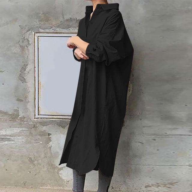 Robes d'Invité de Mariage pour Femmes Mode Col Rabattu Manches Longues Ample Robe Mi-Mollet Robe Longue Étiquettes de Retour en Liquidation