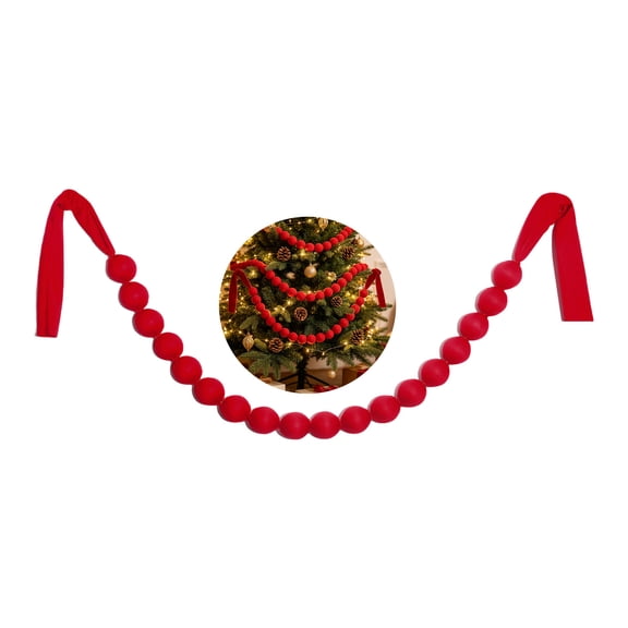 Qocolcyl Red Cloth Velvet Ball Christmas Garland Decorations, 5.74 Ft Fabric Bead Hanging Ornament for Fireplace Mantel Stair Railing Christmas Tree Indoor Home Holiday Decor