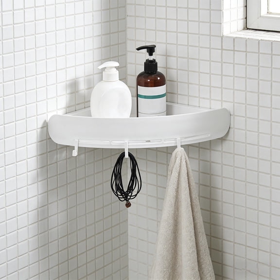 OUNONA White Wall Mounted Punch-Free Bathroom Shelf for Soap, Condiment Storage and Shower Essentials Organizer