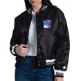thumbnail image 2 of Women's Starter  Black New York Rangers Printed Round Team Logo Satin Varsity Full-Snap Jacket, 2 of 3