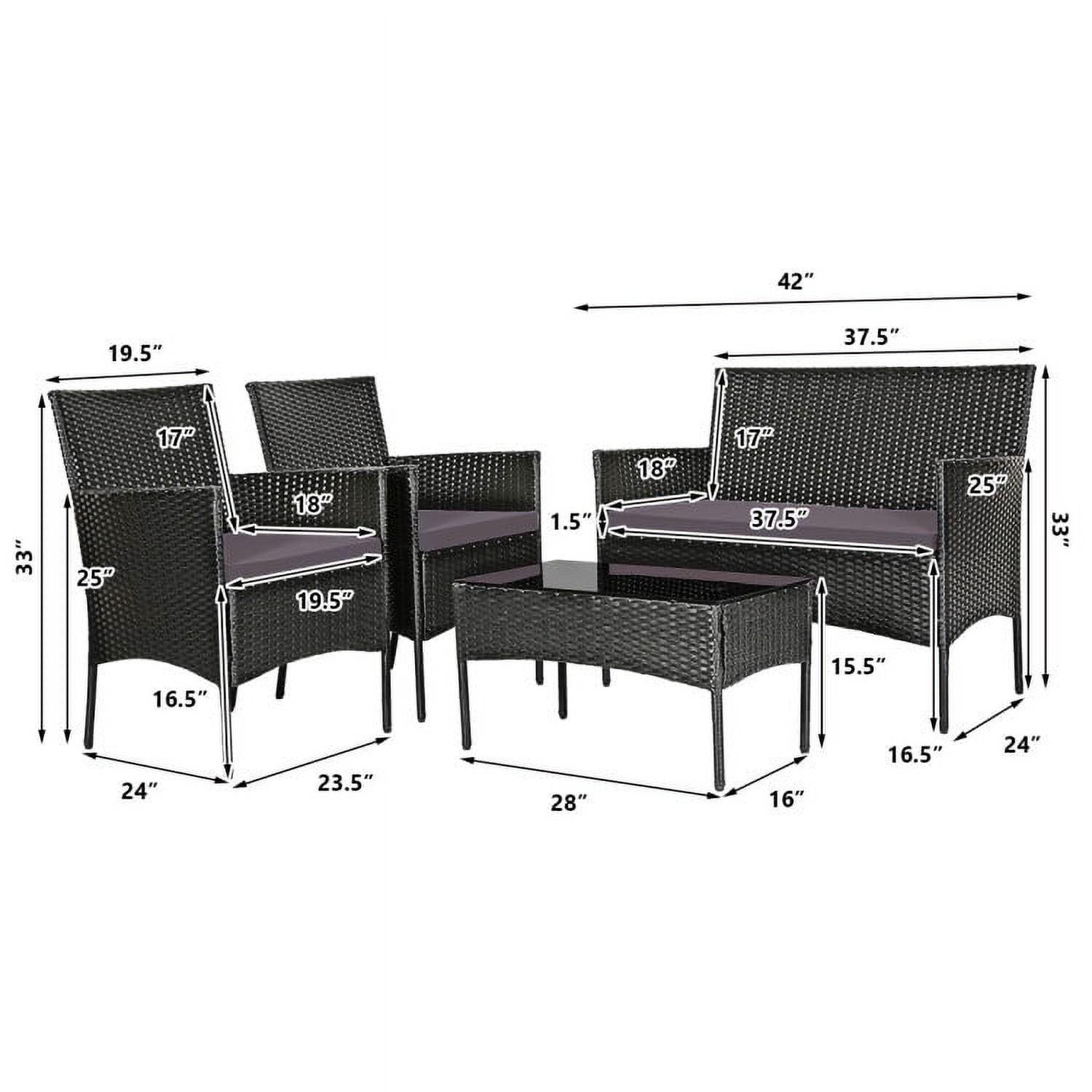Aimee Lii 4 Pcs Patio Wicker Furniture Set, Cushioned Sofa Furniture with Tempered Glass Coffee Table, Small Patio Set, Gray Aimee Lii 4 Pcs Patio Wicker Furniture Set, Cushioned Sofa Furniture with Tempered Glass Coffee Table, Small Patio Set, Gray