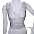 thumbnail image 2 of Top corto de malla para mujer, ropa de calle sin mangas para discoteca, ropa de calle calada para baile cuello en V negro Yinane Top corto de malla, 2 of 7