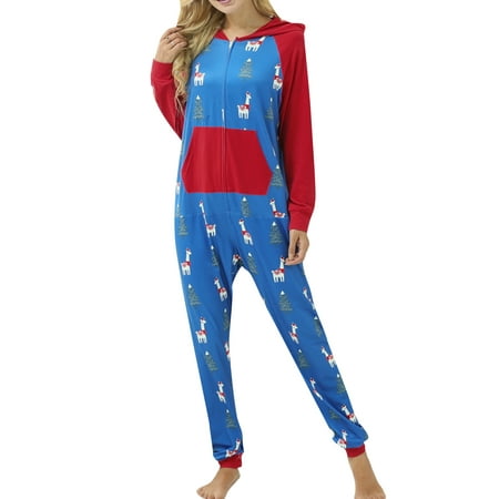 

Sunisery Family Matching Xmas Pajamas Sets Christmas Zip-Front Hooded Jumpsuit for Dad Mom Kid Baby