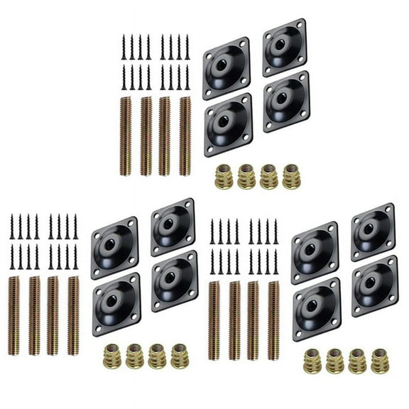 12Pcs Furniture Leg Mounting Plates Sofa Leg Attachment Plates M8 Hanger Bolts Screws Adapters Metal Plates Bracket Kit