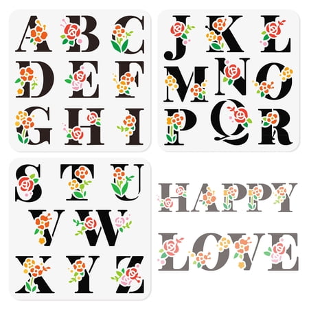 3Pcs A-Z Flower Alphabet Stencils