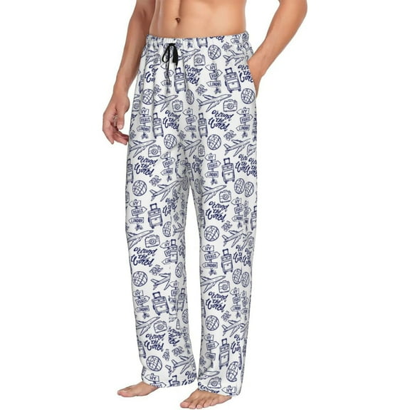 Picia World Travel2 Mens Soft Woven Cotton Elastic Waistband Sleep Pajama Pant Lounge Sleep Pant With Pockets And Drawstring-Small