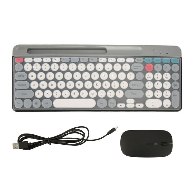 Wireless Keyboard Mouse Set, Retro Style Comfortable Multiple Compatibility Wireless Keyboard Mouse Set Rechargeable for Home Black,White