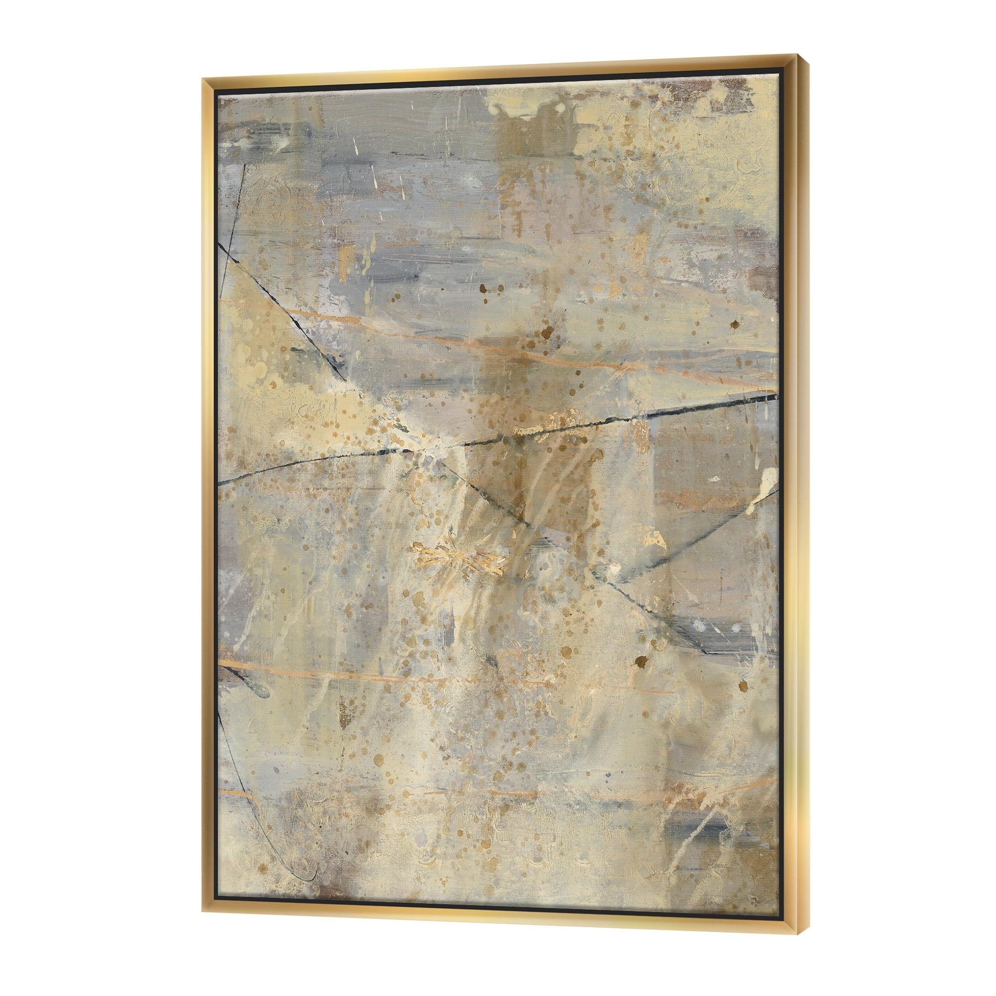 Designart ' Geometric Cream Block I ' Modern Glam Framed Canvas