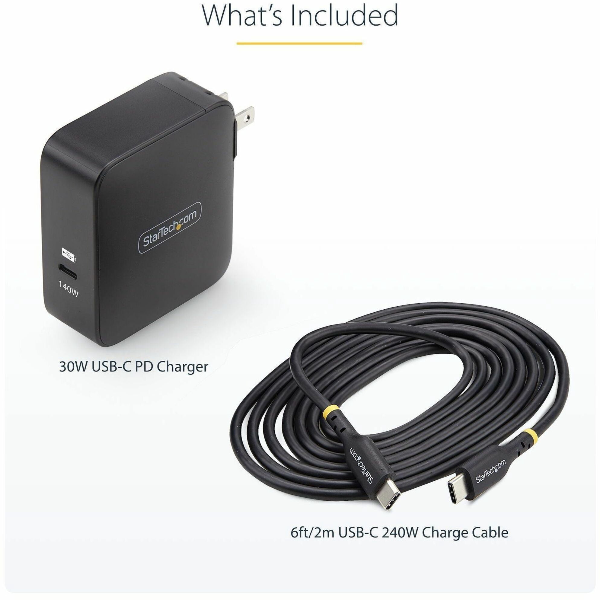 StarTech 140W USB-C Wall Charger - USB-IF Certified - PD 3.1 Portable GaN Charging Power Adapter - 6ft/1.8m USB-C to USB-C Cable   1014GCN-WALL-CHARGER