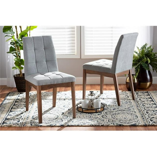 Wholesale Interiors RDC714-Light Grey-Walnut-DC Baxton Studio Tara Mid-Century Modern Transitional Light Grey Fabric Upholstered & Walnut Brown Finished Wood 2 Piece Dining Chair Set