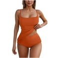 thumbnail image 2 of Bathing Suits for Women Fashion Women Summer Solid Color With Chest Cushion And No Steel Support Backless Strap Swimsuit Racerback Tops with Bikinis Bottom, 2 of 4