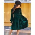 thumbnail image 4 of Oudiya Girls Velvet Long Sleeve Dress Crew Neck Winter Fall Vintage Party Dress for Kids 4-13Y, 4 of 7