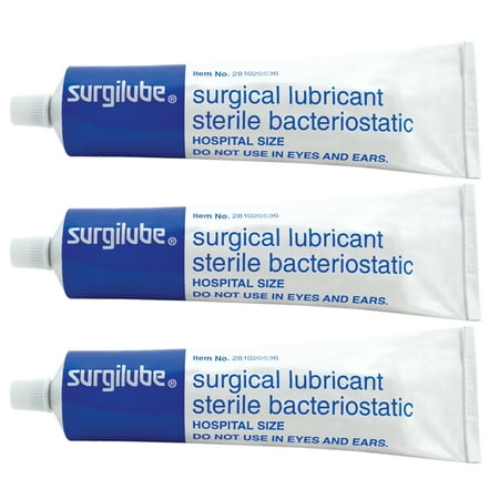 3 Pack SURGILUBE Lubricating Jelly Lube Sterile Tube Screw Top Tube 4.25oz