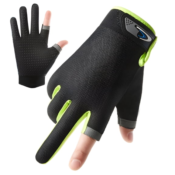 TELOLY Fishing Gloves,Breathable Non-Slip Half-Finger/2 Finger Cut Sun Protection Gloves,Moisture Wicking Wear-Resistant Fishing Gear Gloves for Fishing,Boating,Surfing,Hiking Cold Hot Applicable
