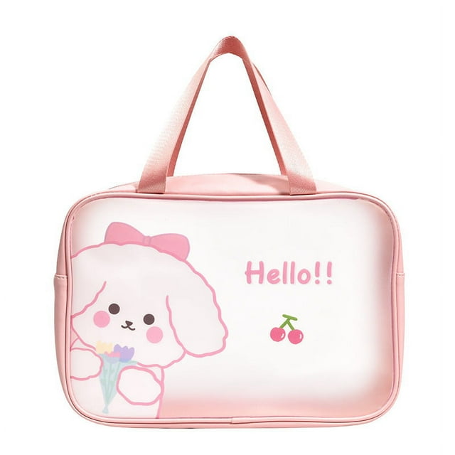 Bolsa de viaje transparente con diseño de cachorro de cereza, impermeable, de PVC, translúcida y esmerilada, para artículos de aseo, 31 x 10 x 20 cm.