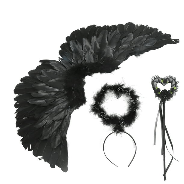 Juego de 3 alas de ángel diablo hechas a mano, livianas, para adultos, para juego de rol de Halloween, color negro, talla L