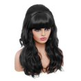 thumbnail image 4 of Disfraz de peluca Rugelyss, largo y ondulado, negro con flequillo para mujer de los 80, 4 of 8