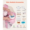thumbnail image 5 of KFFKFF Wooden Play Kitchen for Kids, Pretend Play Set with Lights & Sounds, Includes Food & Cookware Accessories, Range Hood, Microwave, for Toddlers Ages 3-8, Pink, 5 of 9