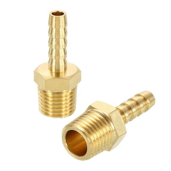 2 Pack Brass Hose Barb to NPT Male Adapter, 1/4" Barb x 1/4" NPT Male for Automotive, Fluid Transfer, Gardening, Water Treatment