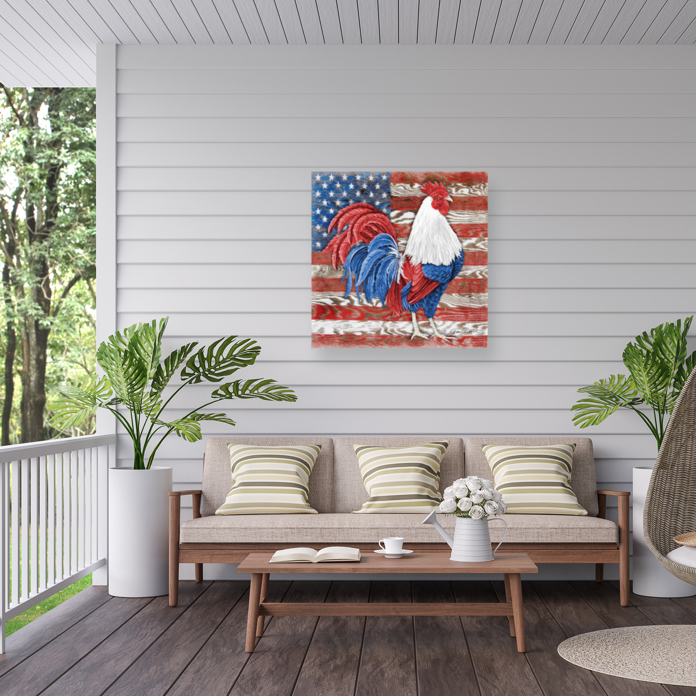 Jean Plout 'American Rooster B' Outdoor Canvas 18x18