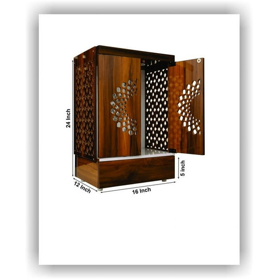 CT&M Enterprises Customized Wooden Temple with Doors and LED Lights for Home & Office Wall Hanging and Tabletop Puja Mandir 24x16x12 Inches