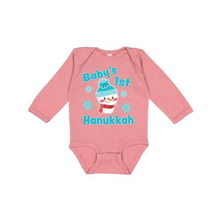 

Inktastic Baby s 1st Hanukkah with Cute Snowman and Snowflakes Gift Baby Boy or Baby Girl Long Sleeve Bodysuit