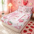 thumbnail image 2 of meiyoeat Bowknot Letter Zipper Comforter Set with Fitted Sheet and 2 Pillowcases for Kids, Fruit Strawberry Zipper Bedding Set, Pink, Pink Reversible, 3pcs, 2 of 6