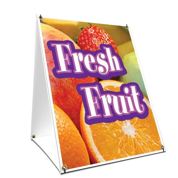 A-frame Sidewalk Coroplast Fresh Fruit Sign With Graphics On Each Side | 24" X 36" Print Size