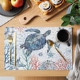 thumbnail image 2 of Ocean Sea Turtle Placemats Set of 12, Summer Coastal Coral Flower Shells Placemats for Dining Table, Place Mats for Kitchen Tabletop, Waterproof Wipeable Dining Table Mats Set, 2 of 9