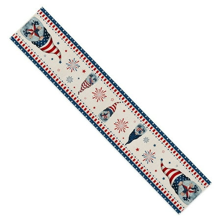 

Independence Day Table Runner Non-Slip Burlap Dinner Table Scarf Decoration with Star Plaid