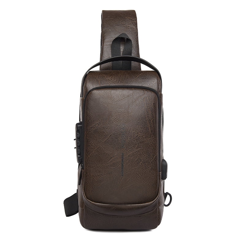 Travel Sling Bag Waterproof Crossbody Bag with Combination Lock Anti-Theft PU Leather Chest Bag with USB Charging Hole Shoulder Backpack Motorcycle Bags