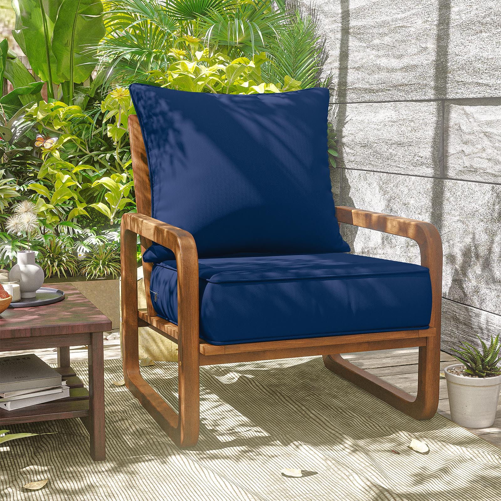 Snubbull Outdoor Deep Seat Cushion Set 24 X 24 X 6.5 Inch Splash-Proof & Fadeness Patio Furniture Cushions，Removable Outdoor Couch Cushions with Hidden Zipper & Adjustment Staps，Blue