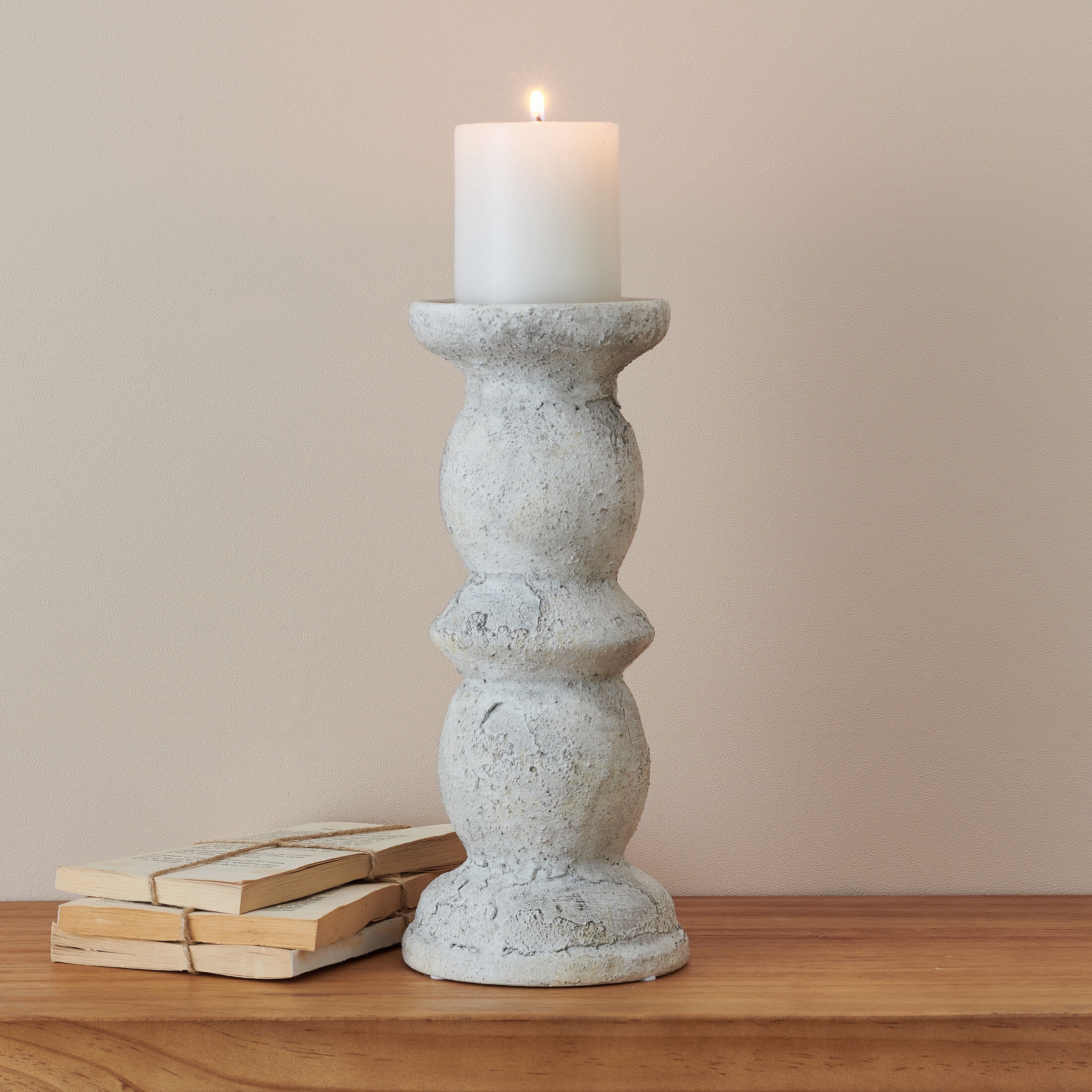 Elements 11.81 inch Textured Ceramic Candle Holder, White