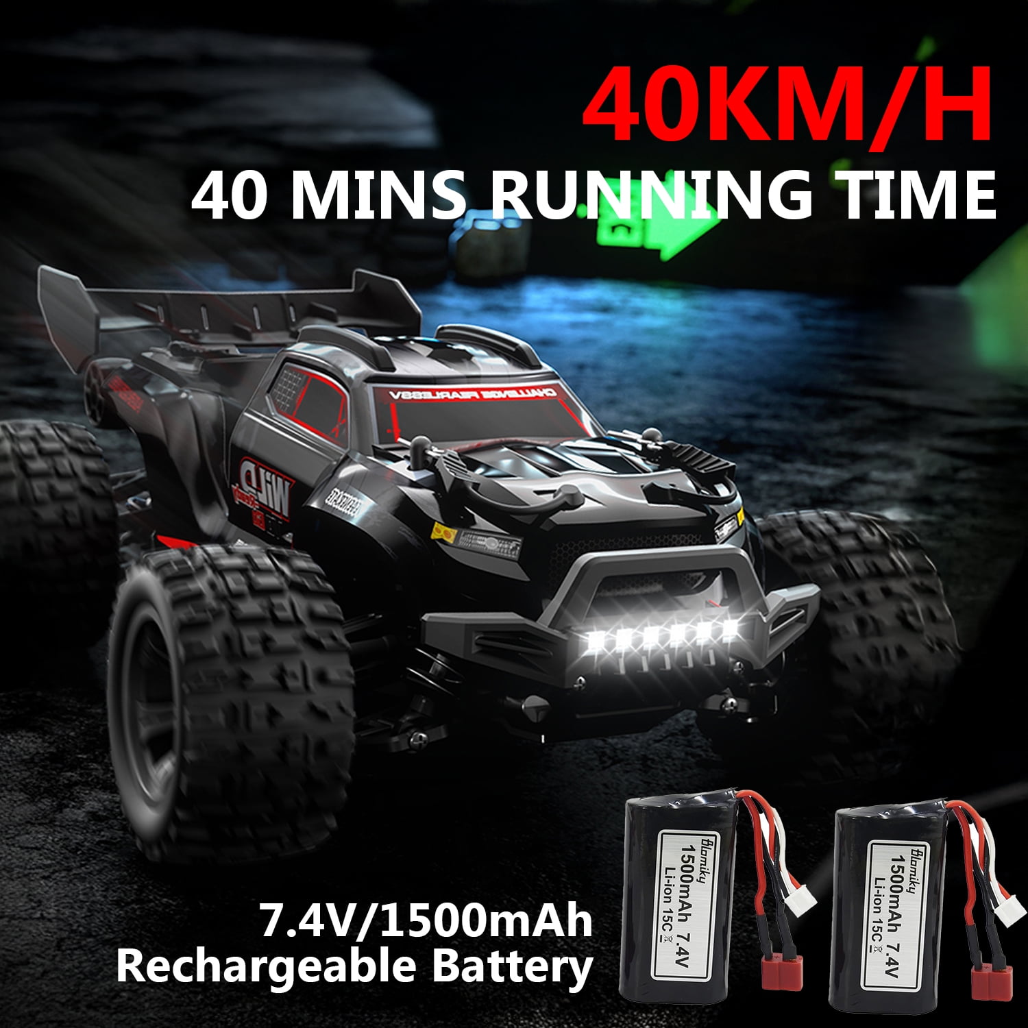 Absoke 1/16 RC Offroad Truck - Durable Beginner RC Car, High Speed 40 Km/h, Remote Control Monster Truck with 2 Rechargeable 7.4V 1500 mAh Batteries,Gifts for Adult and Boys