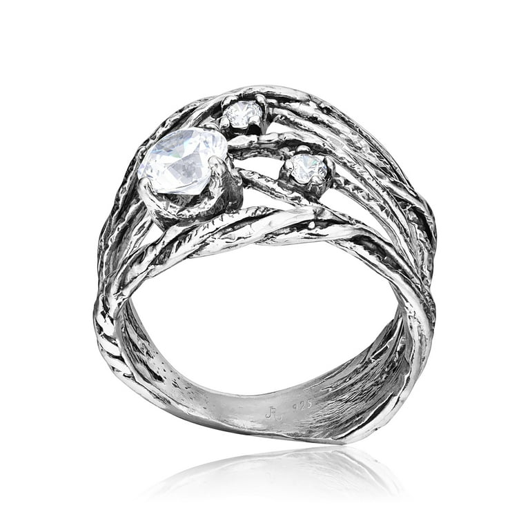 925 Sterling Silver Ring With a White Round Clear Cubic Zirconia CZ Prong, Hypoallergenic, Nickel and Lead-free, Artisan Handcrafted Designer 925 Sterling Silver Ring With a White Round Clear Cubic Zirconia CZ Prong, Hypoallergenic, Nickel and Lead-free, Artisan Handcrafted Designer