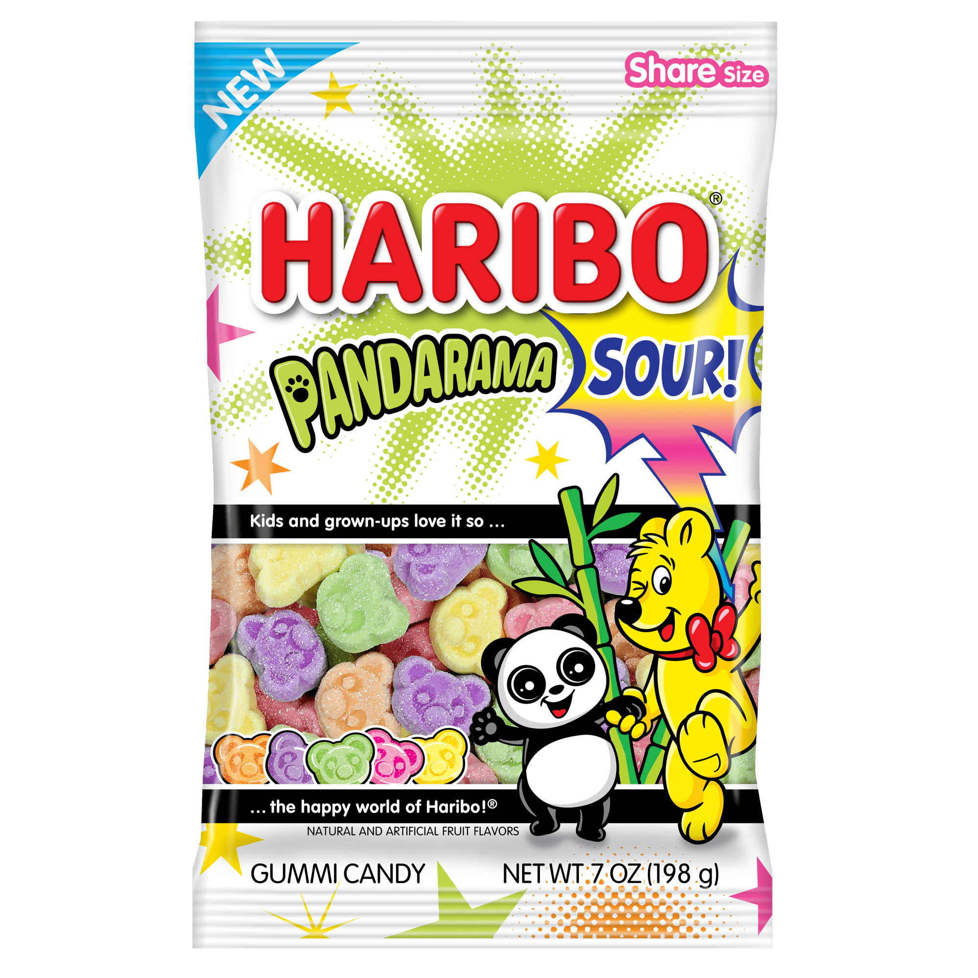 HARIBO Pandarama Sour Foam Gummy Panda Faces, Assorted Fruit Candy, 7oz Bag