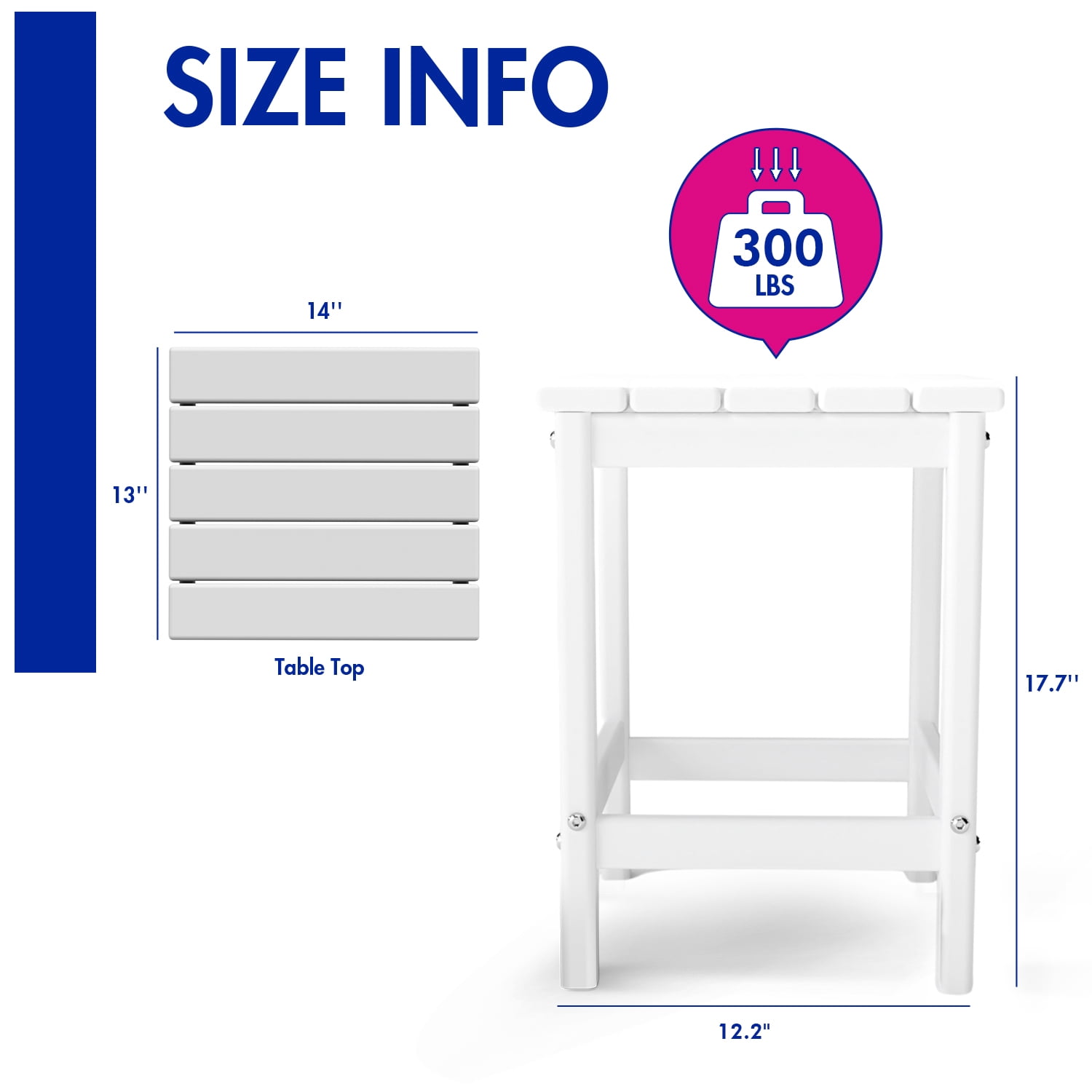 FODINGHILL Outdoor Side Table Set of 2,All Weather HDPE Adirondack Patio Table,Square End Table for Pool Balcony Deck Porch Lawn Backyard,White