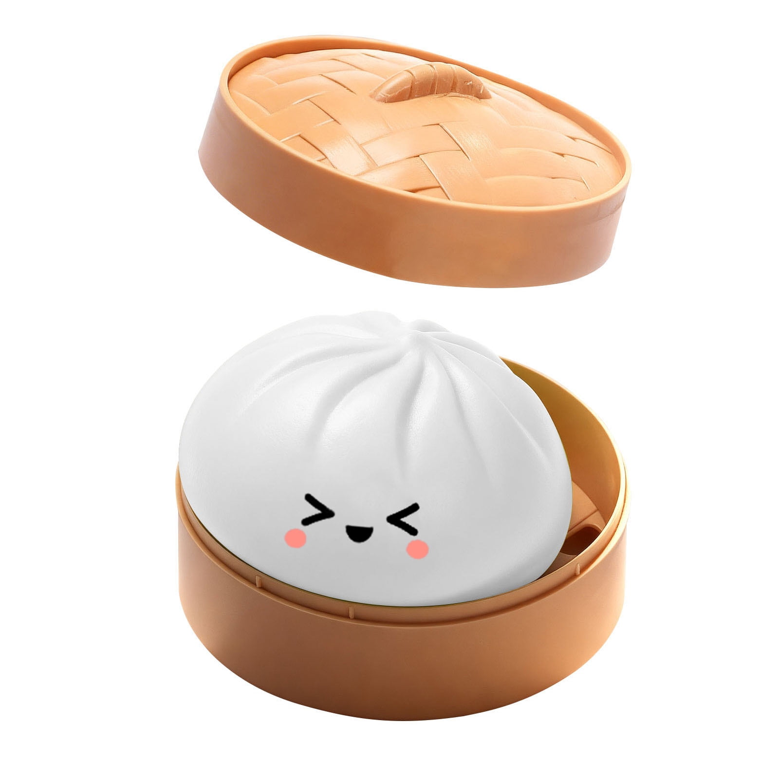 Cute Squishy Dumpling Large with Steamer, Squishy Dumpling Doll with Cute Expressions, Silicone Bun Sensory Fidget Dolls, Hand Pinching Decompression Dolls
