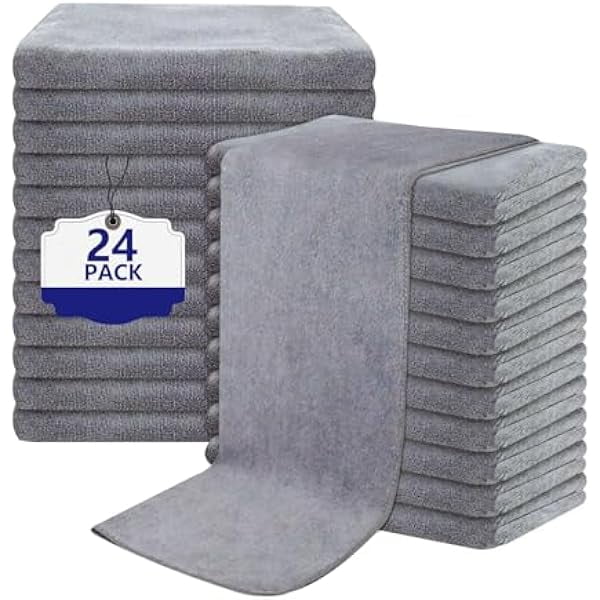 wonima11 Grey Salon Towels, Super Soft and Absorbent Microfiber Hair Towel for Salon, Bath, Spa, Pool and Home, 27 inch X 16 inch (Grey - 24 Pack)