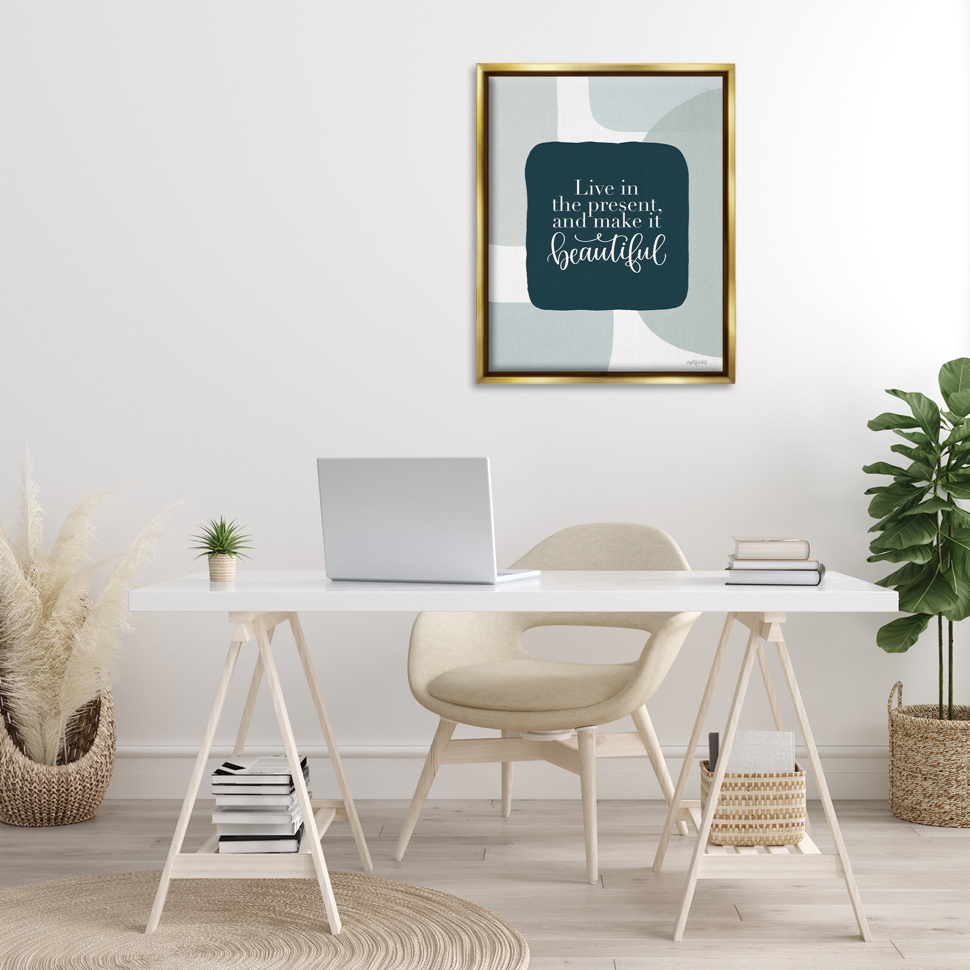 Stupell Industries Live In The Present Typography Painting Gold Floater Framed Art Print Wall Art, 25 x 31