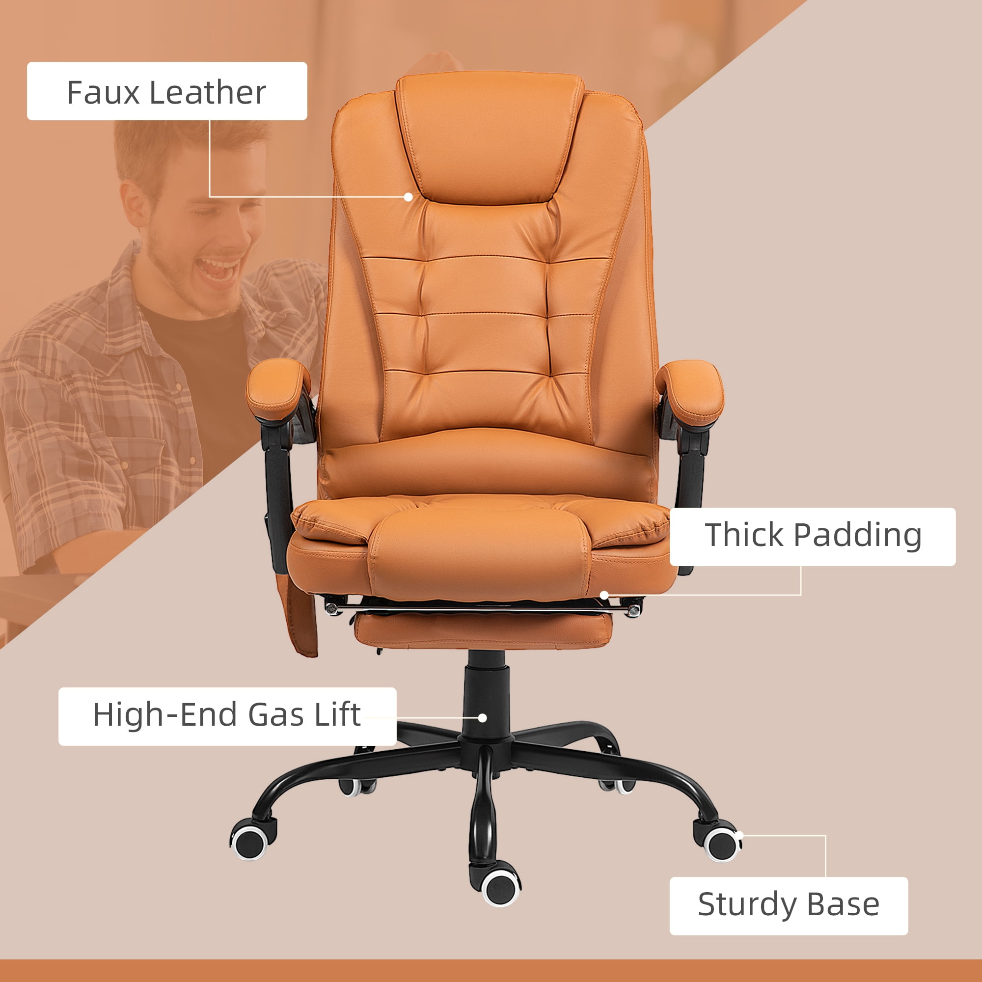 Vinsetto 7-Point Vibrating Massage Office Chair with High Back Light Brown