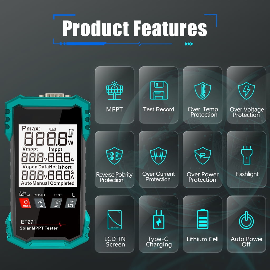 Solar Panel Tester, Photovoltaic Multimeter 1600W, Solar MPPT Meter Digital