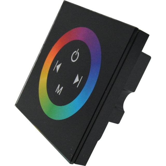 Black RGB 86 Wall-Mounted LED Strip Controller with Tempered Glass Touch Panel, Remote Control & Dimming Function – Intuitive Lighting Adjustment for Home Decor Ambiance Enhancement