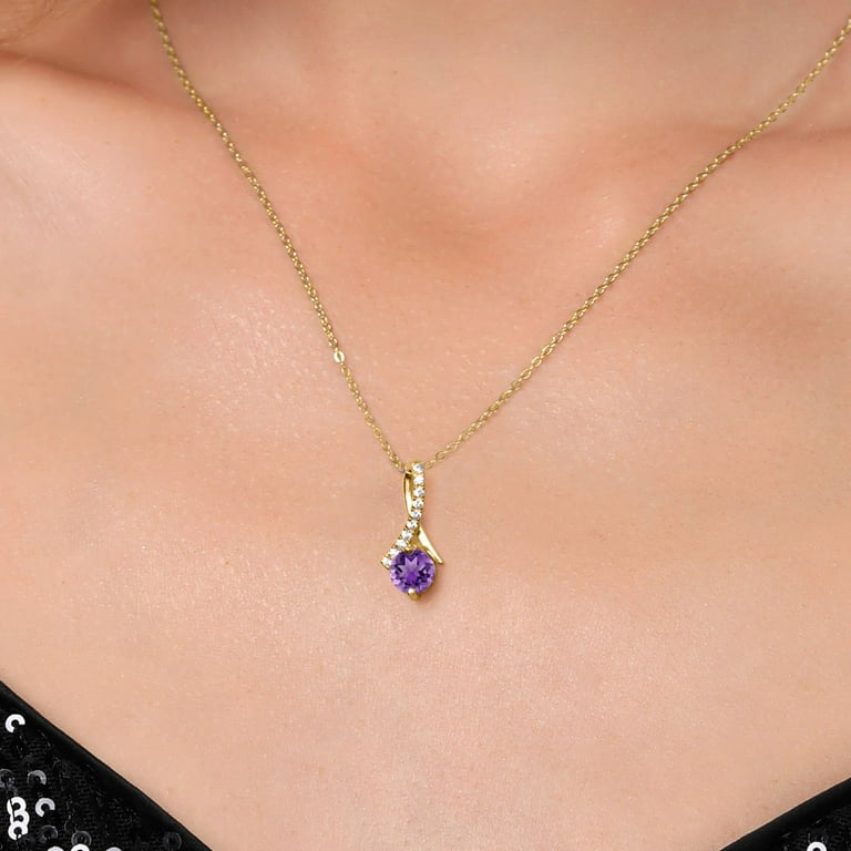 Gem Stone King 1.15 Ct Round Purple Amethyst 18K Yellow Gold