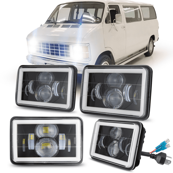 For 1981-1987 Dodge B150/B250/B350 LED Headlights H4651 H4656 High Low Beam Sealed Assembly Replace