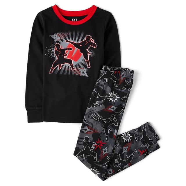 Pijama The Children's Place para niños de manga larga, color negro, 12 años