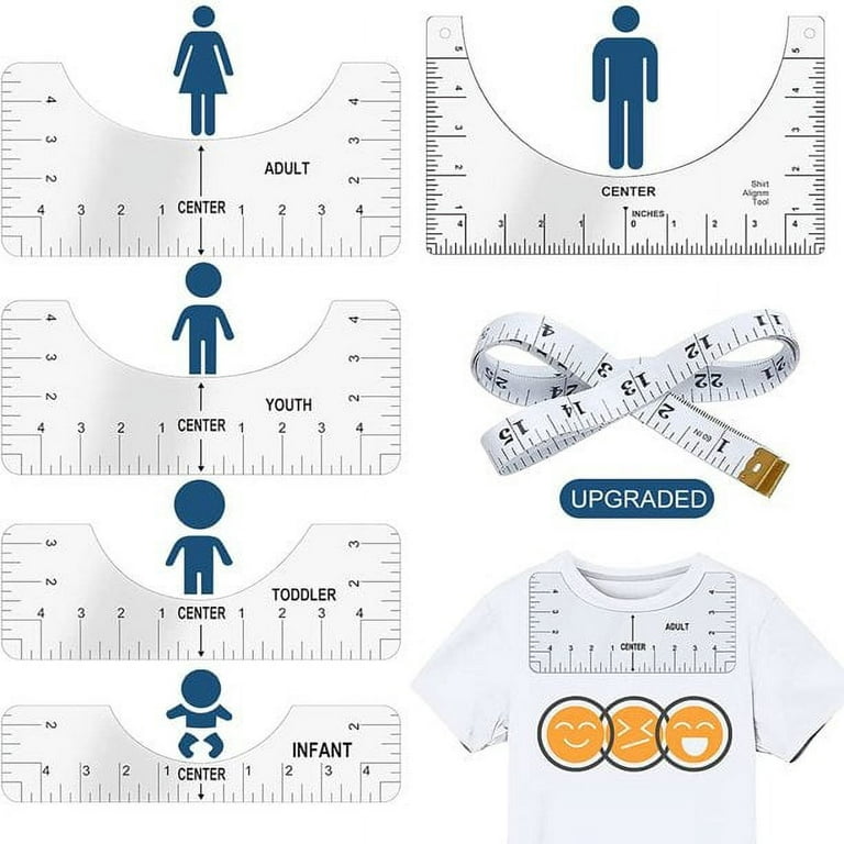 Crewneck T Shirt Alignment Ruler PVC Sewing Collar Measuring Clothes Tool  Ruler Set Crewneck T Shirt Centering Ruler Smart Tape Measure compatible  with Osmotic Wrap Tape Measure Metric And Standard 